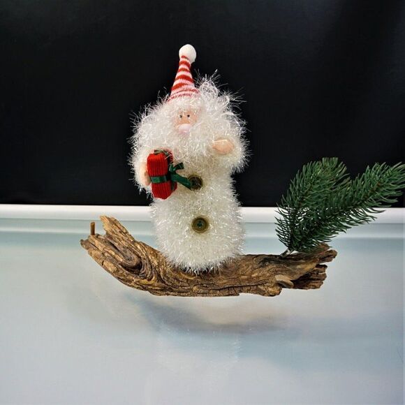 Frosted Snowman Santa Feathered Tinsel Glittery Christmas Ornament - Picture 7 of 7